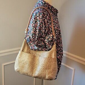 BRIGHTON Green‎ Brown Croc Embossed Metallic Single Handle Hobo Shoulder Bag